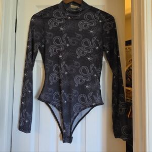 NanaMacs Black Snake & Web Print Long Sleeve Bodysuit